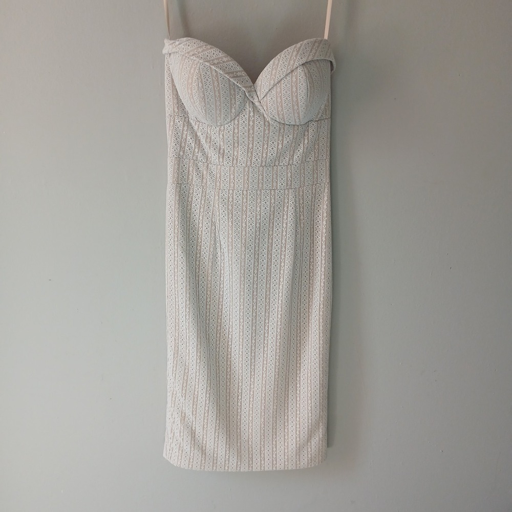 Elle Zeitoune Size 8 Fiona Strapless Bodice Pencil Dress Lace Sweetheart Midiโ